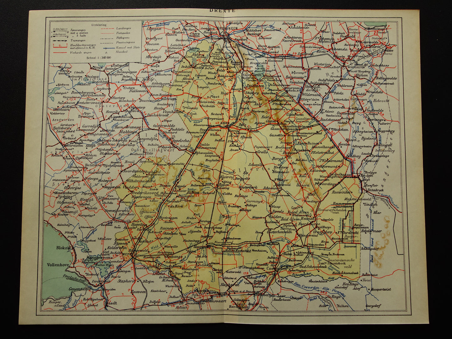 Drenthe Old map of the province of Drenthe from 1927 original vintage historical map