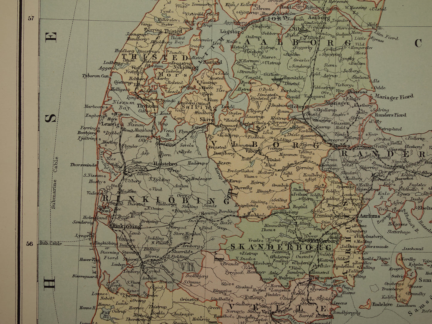 Denmark large old map of Denmark Greenland and Iceland from 1890 original antique map poster