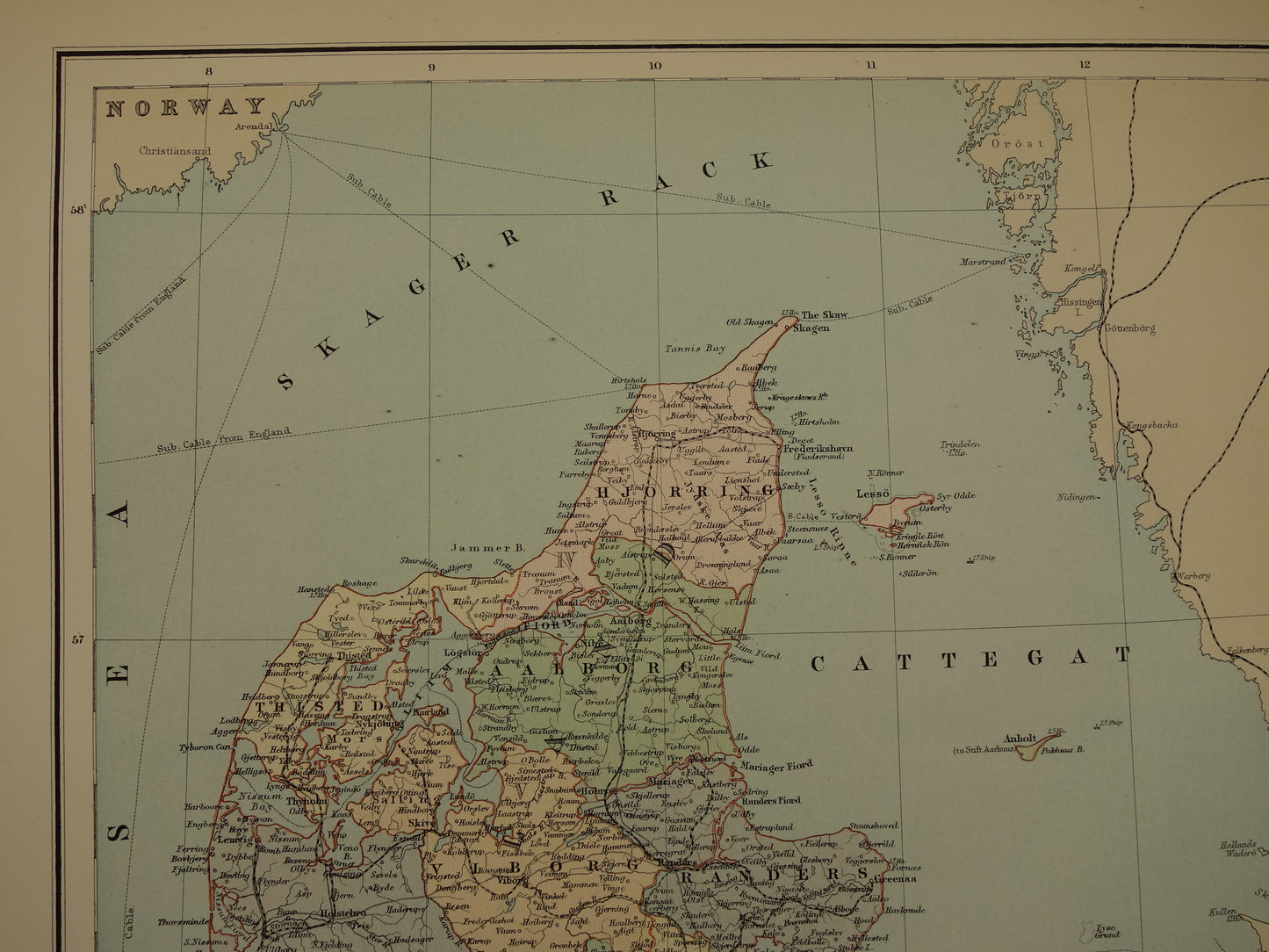 Denmark large old map of Denmark Greenland and Iceland from 1890 original antique map poster