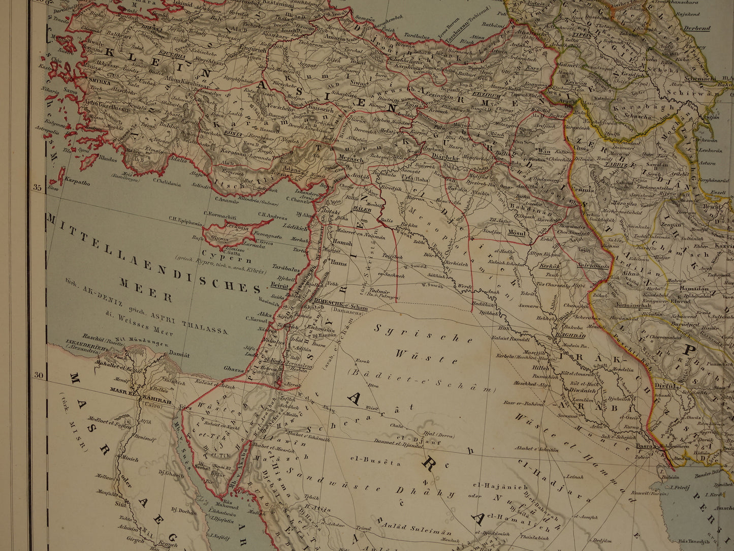 MIDDLE EAST Large Old Map of Turkish Empire Persia Caucasus 1855 Original Antique Map Turkey Saudi Arabia Iran Iraq