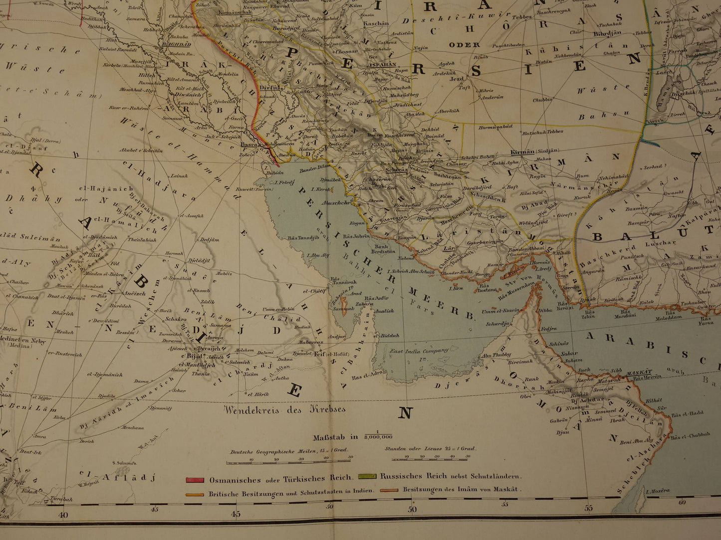 MIDDLE EAST Large Old Map of Turkish Empire Persia Caucasus 1855 Original Antique Map Turkey Saudi Arabia Iran Iraq