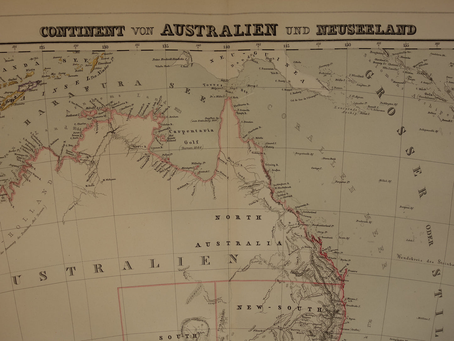 Australia &amp; New Zealand Large Antique Map 1857 Original Hand-Colored Map