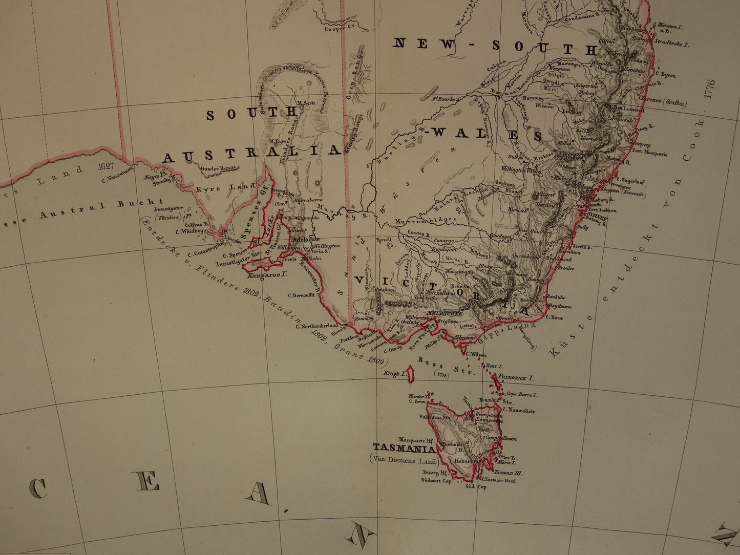 Australia &amp; New Zealand Large Antique Map 1857 Original Hand-Colored Map