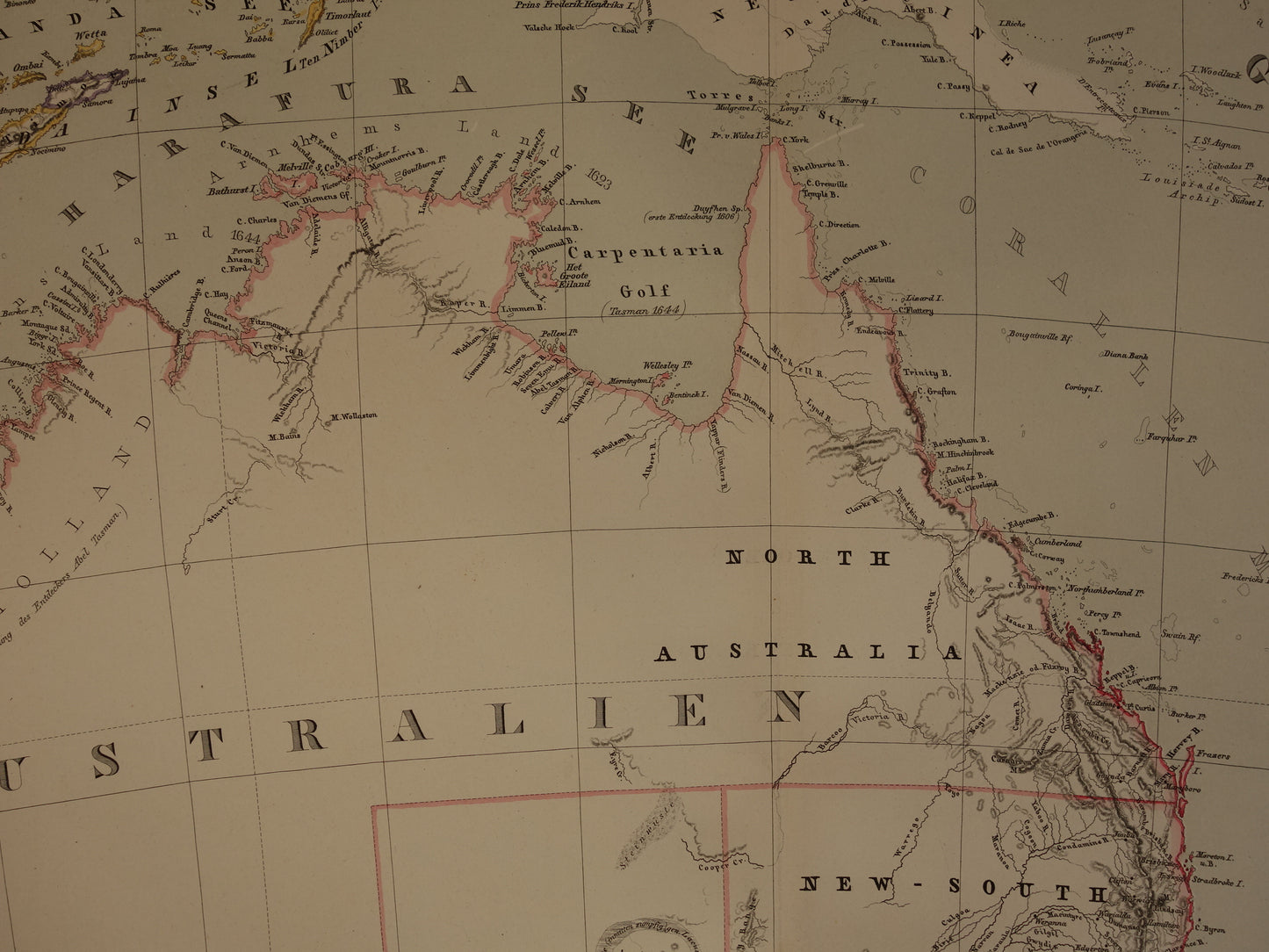 Australia &amp; New Zealand Large Antique Map 1857 Original Hand-Colored Map