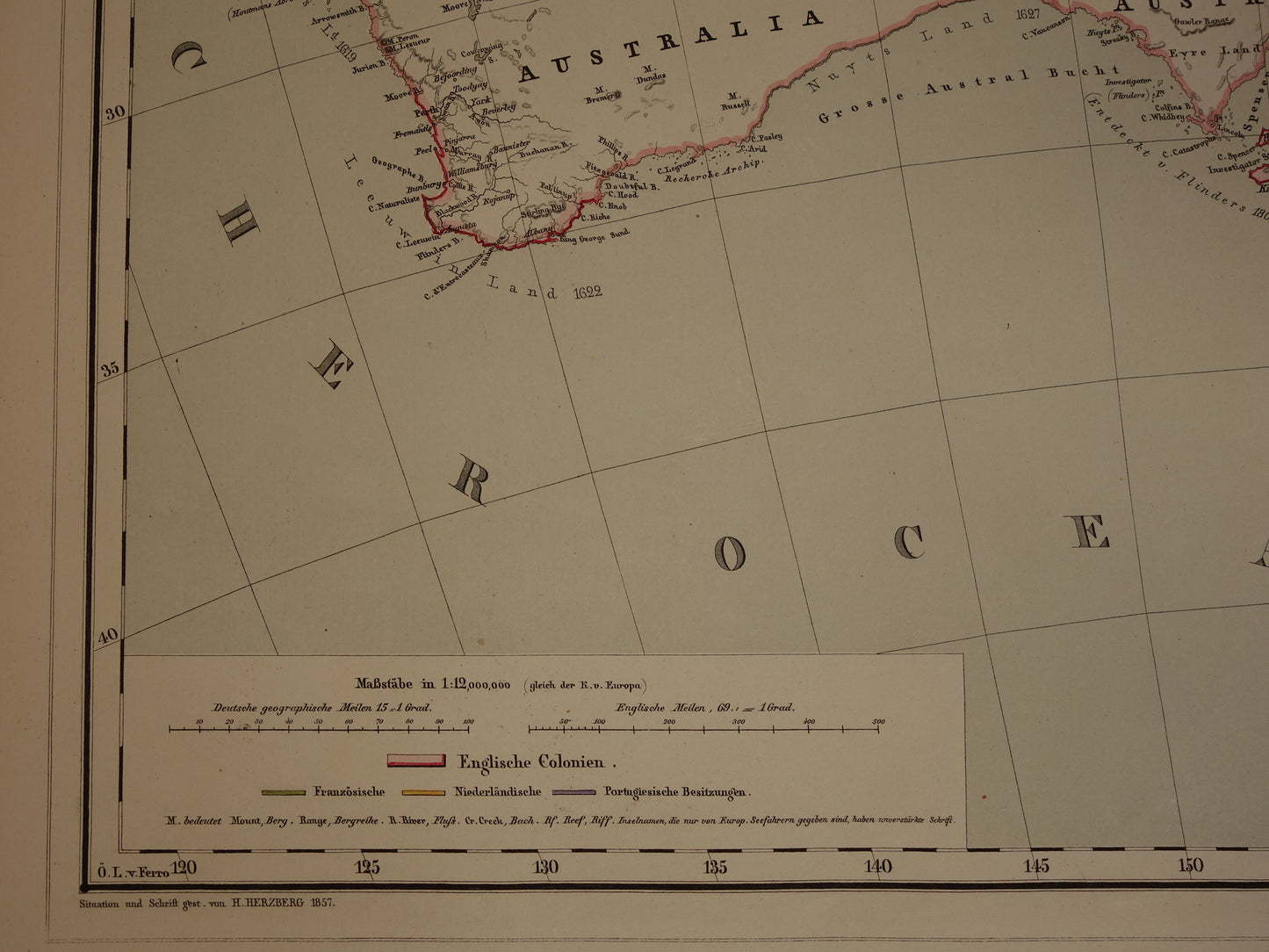 Australia &amp; New Zealand Large Antique Map 1857 Original Hand-Colored Map