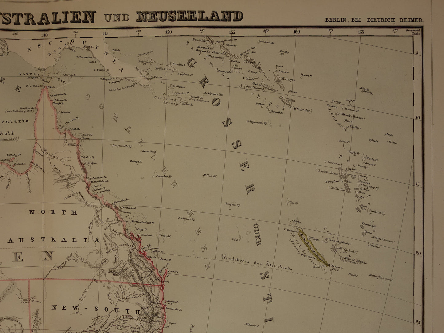 Australia &amp; New Zealand Large Antique Map 1857 Original Hand-Colored Map