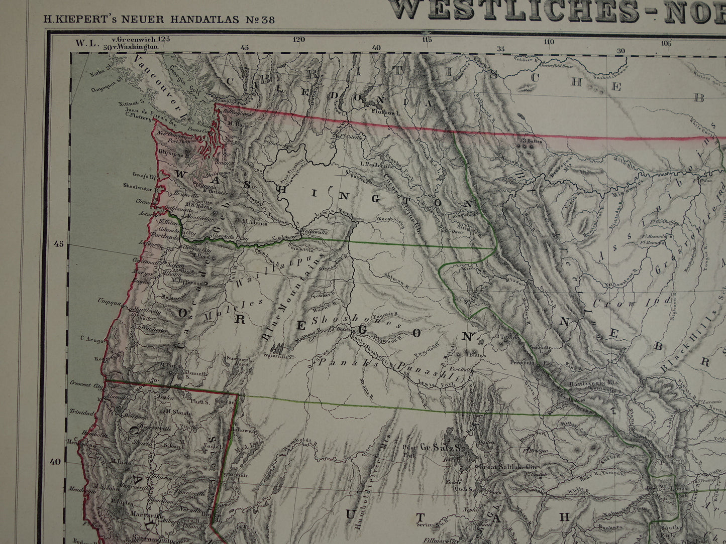 United States West Coast old map of USA in 1857 original antique map America vintage poster