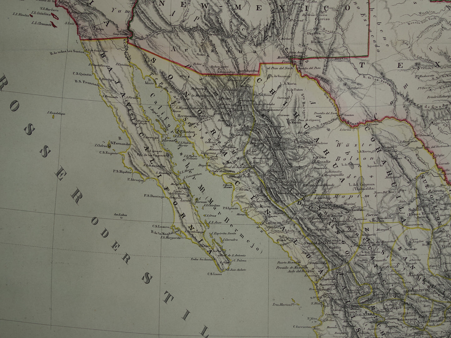 United States West Coast old map of USA in 1857 original antique map America vintage poster