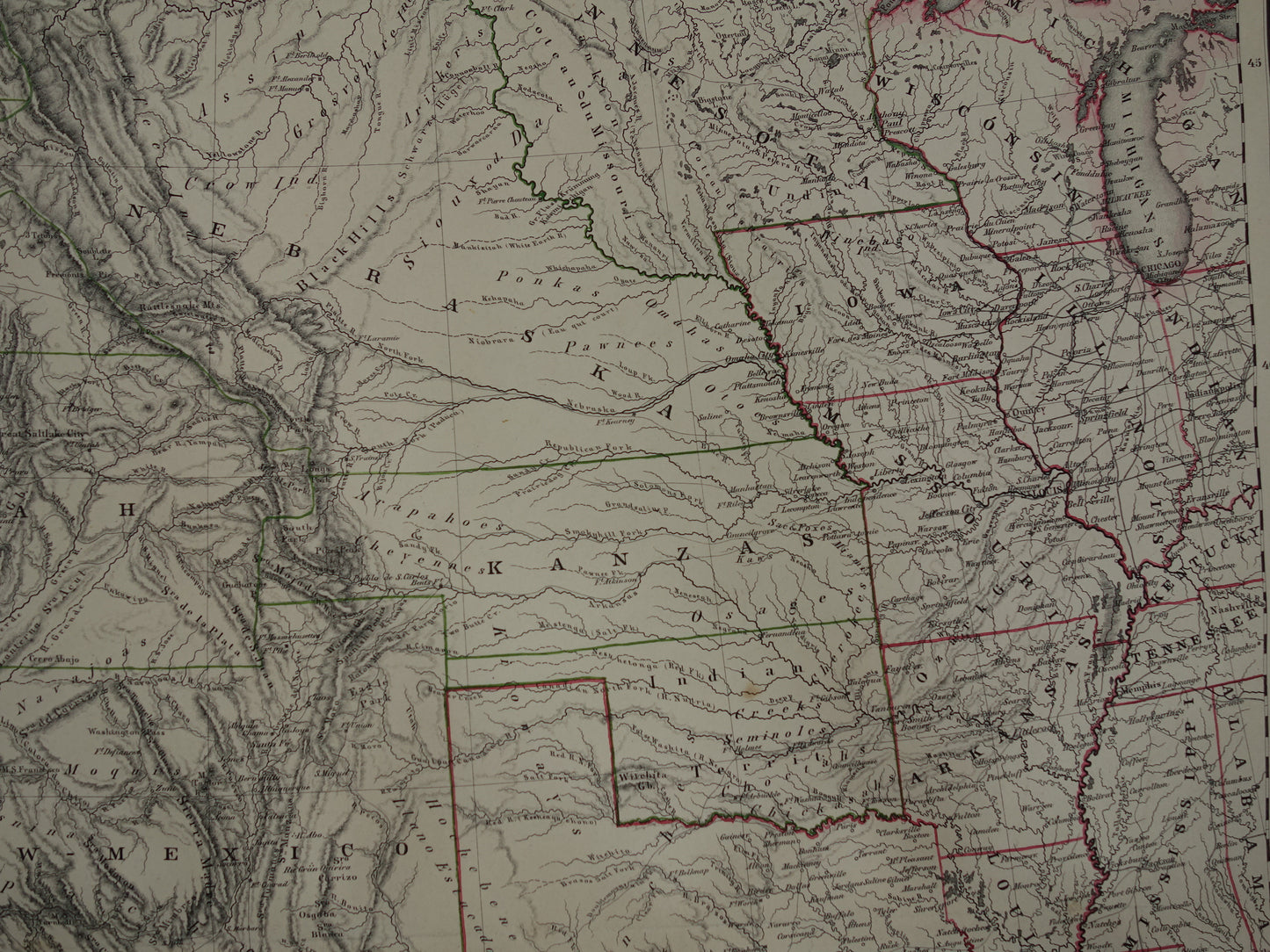 United States West Coast old map of USA in 1857 original antique map America vintage poster