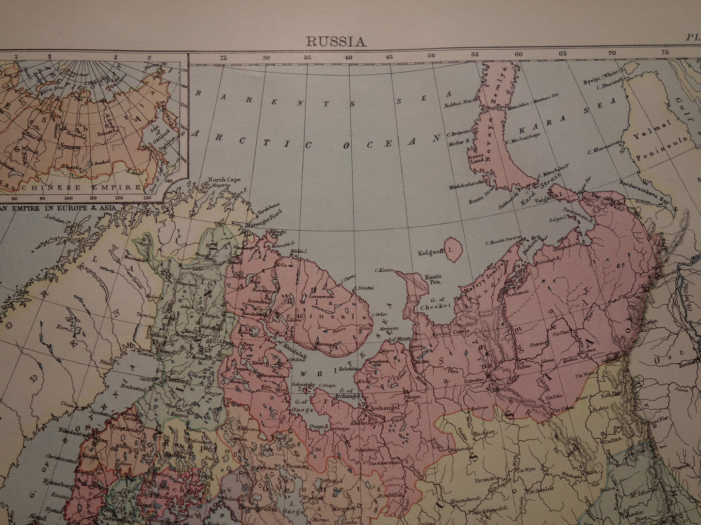 Old map of European Russia from the year 1886 original English antique map
