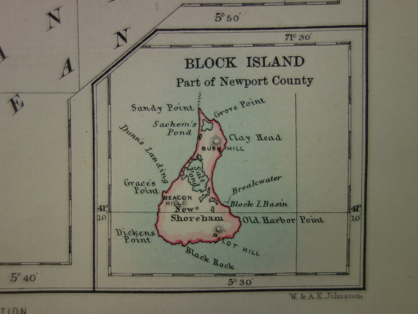 Original Old Map of Rhode Island from 1886 Antique English Map RI State USA