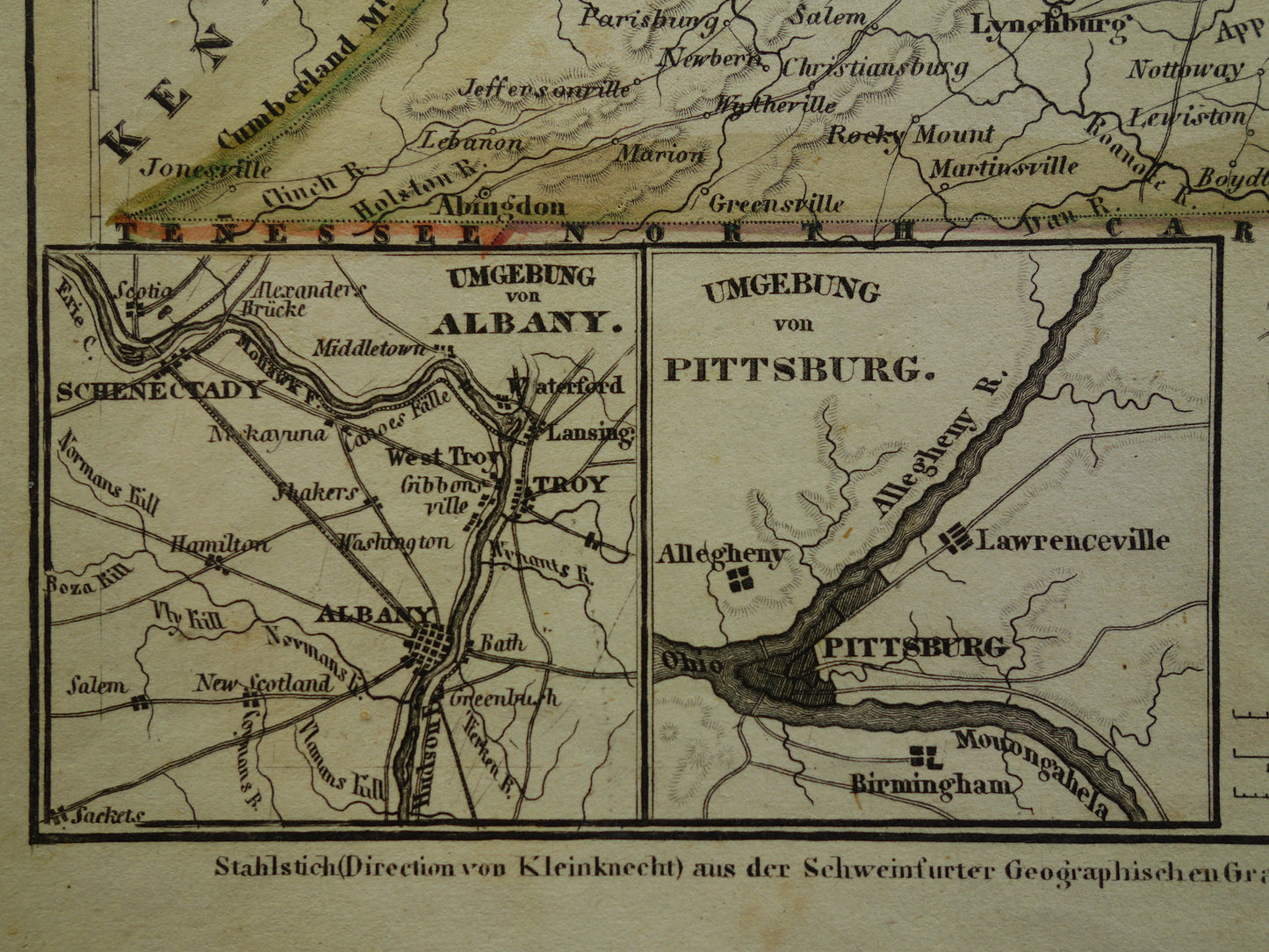 Oude kaart van de noordoostkust van de VS uit 1850 met de staten New York New Jersey Pennsylvania - antieke landkaart met jaartal