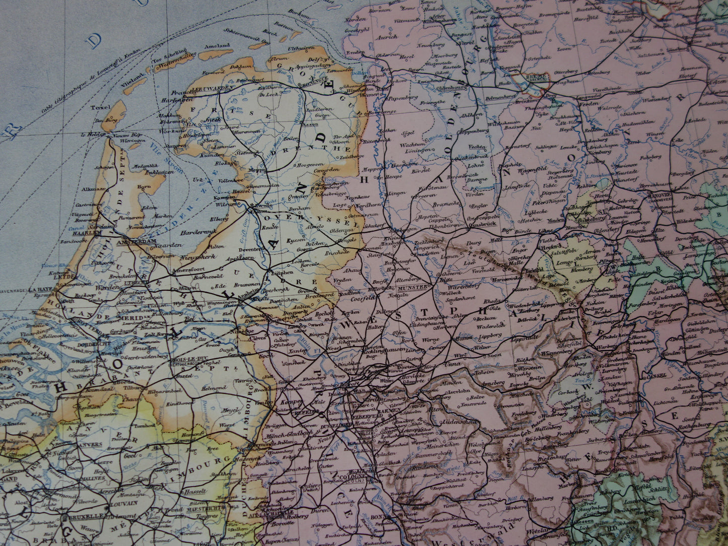 Large old map of Germany from 1884 Antique map German Empire Poland Netherlands with date