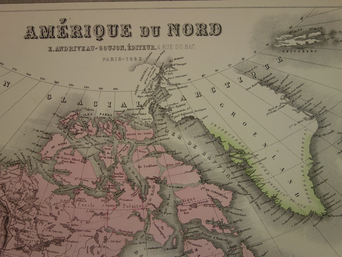 NORTH AMERICA Large old map from 1883 original antique French map Canada United States Mexico