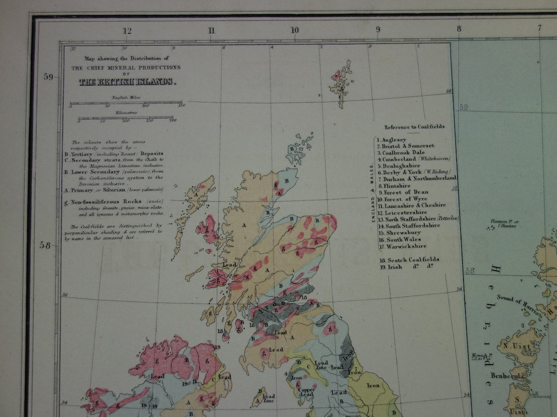 Grote vintage landkaart van GROOT BRITTANIË en IERLAND 150+ jaar oude antieke Engelse kaart Verenigd Koninkrijk