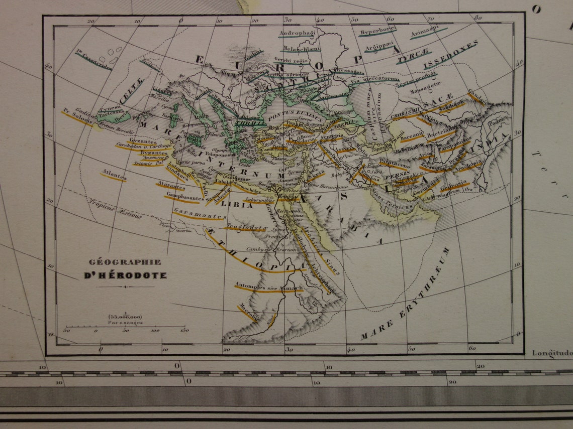 Old World Map of Classical Antiquity 1863 very large map of the world Ptolemy Herodotus