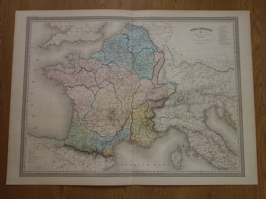 Limes old historical map of Roman Empire in the Netherlands Belgium and France 1863 original antique map Gaul border Rhine