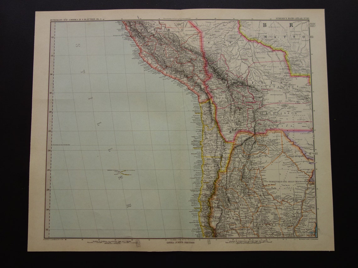 Old map Peru Chile Bolivia antique map - maps with date