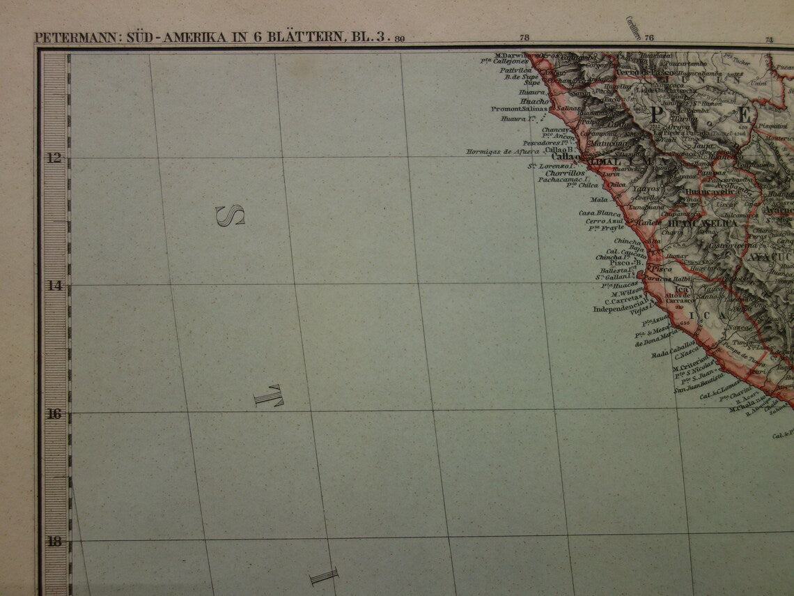 Old map Peru Chile Bolivia antique map - maps with date