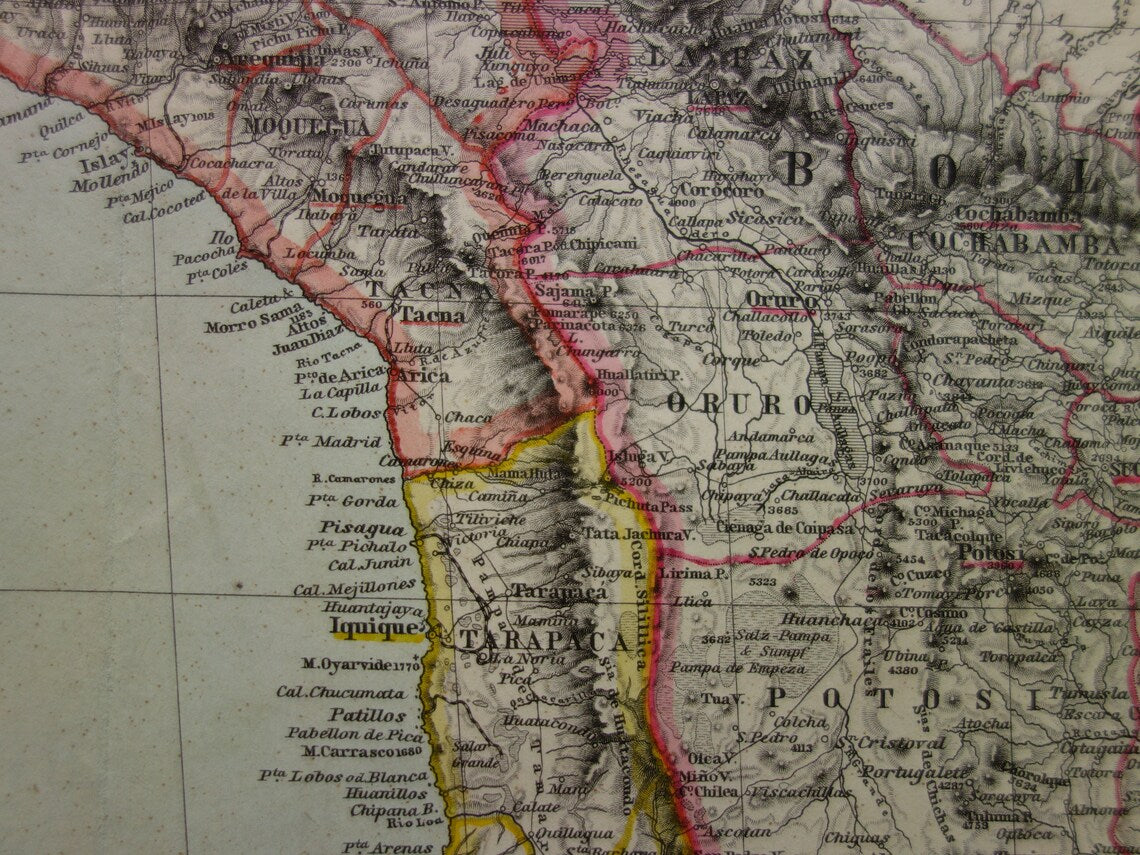 Old map Peru Chile Bolivia antique map - maps with date