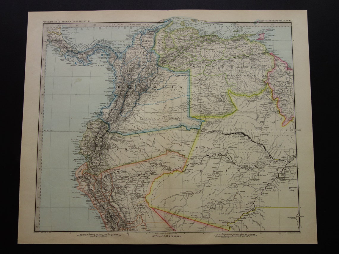 Old map Venezuela Colombia Ecuador Peru antique map - maps with date
