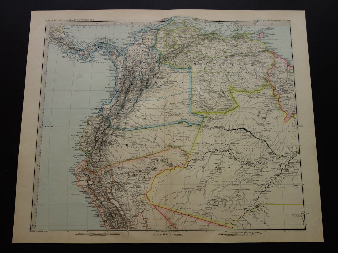 Old map Venezuela Colombia Ecuador Peru antique map - maps with date