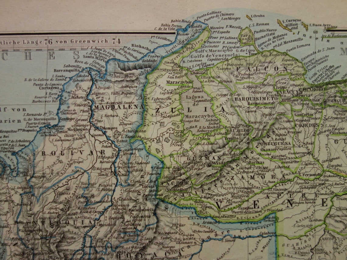 Old map Venezuela Colombia Ecuador Peru antique map - maps with date