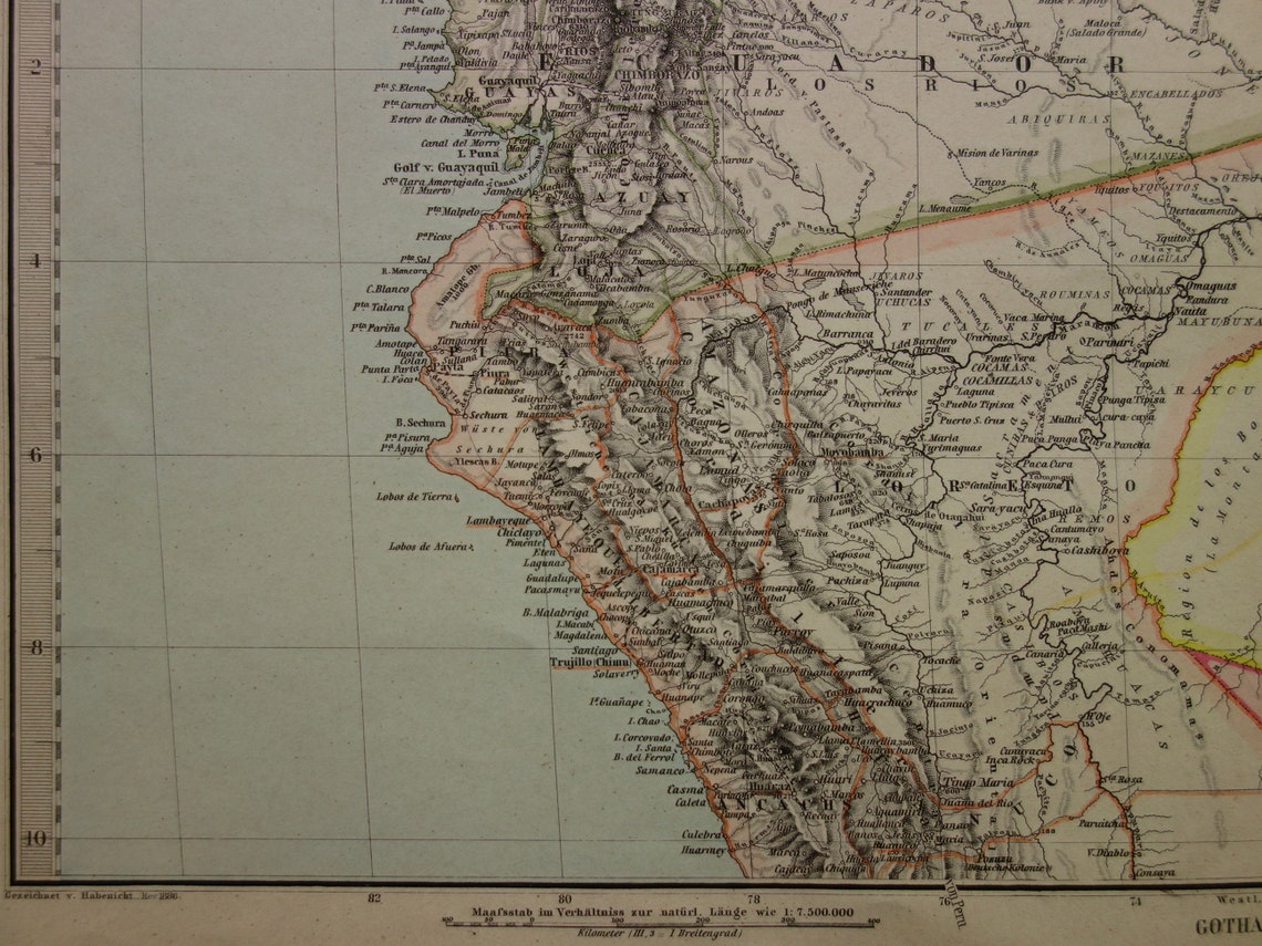 Old map Venezuela Colombia Ecuador Peru antique map - maps with date