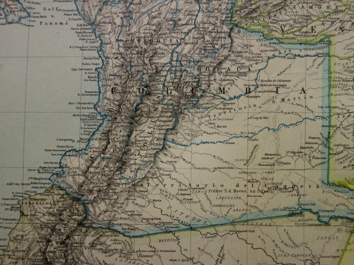 Old map Venezuela Colombia Ecuador Peru antique map - maps with date