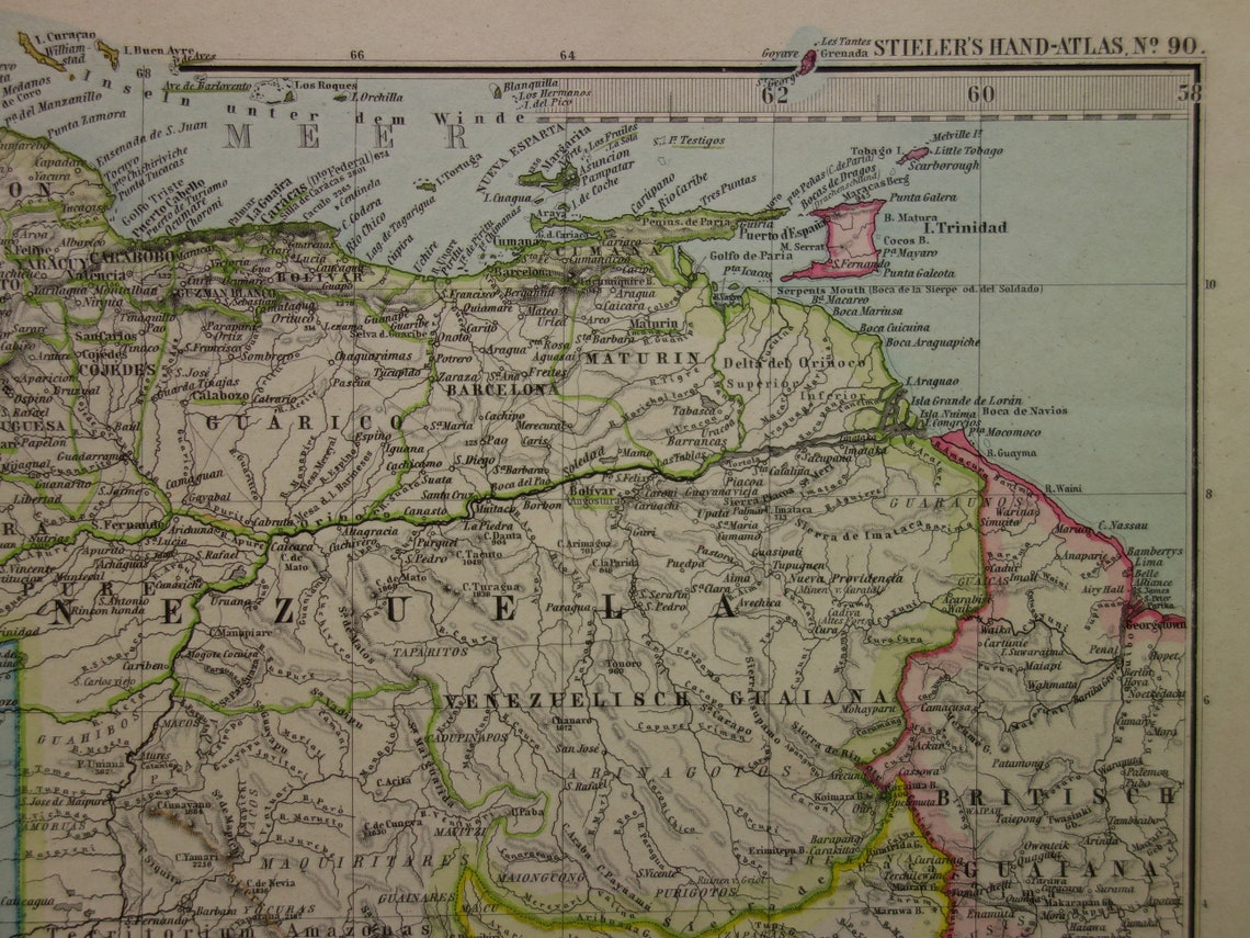 Old map Venezuela Colombia Ecuador Peru antique map - maps with date