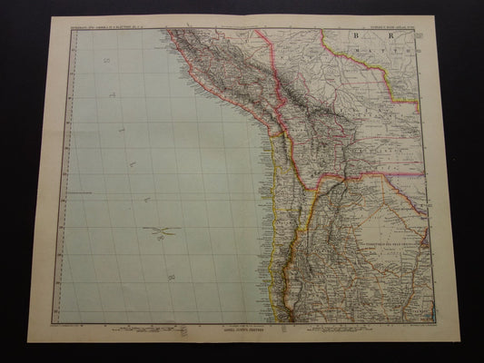 Oude landkaart Peru Chili Bolivia antieke kaart - kaarten met jaartal