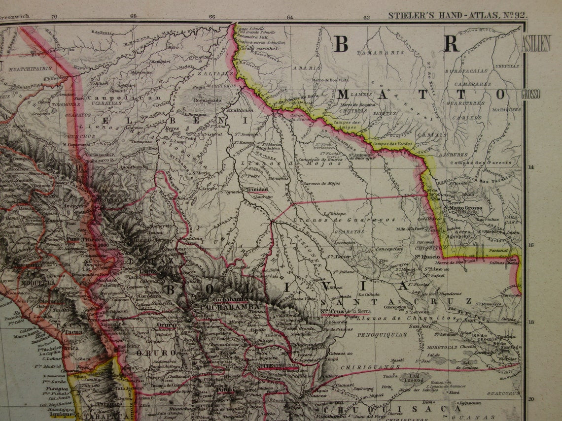 Old map Peru Chile Bolivia antique map - maps with date