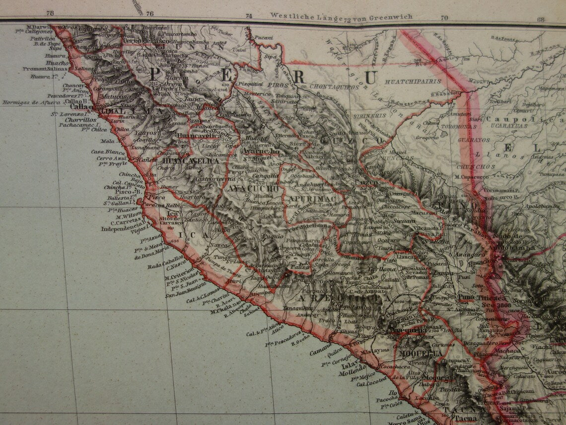 Old map Peru Chile Bolivia antique map - maps with date