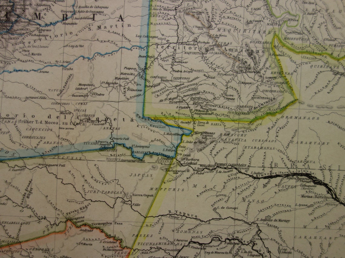Old map Venezuela Colombia Ecuador Peru antique map - maps with date