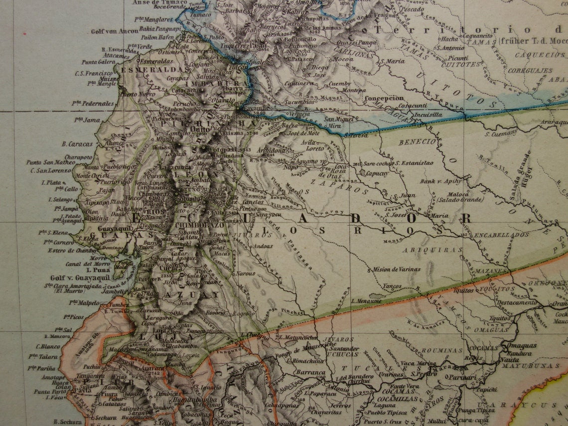 Old map Venezuela Colombia Ecuador Peru antique map - maps with date