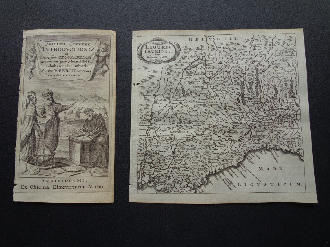 Italy 360+ year old map of Northwestern Italy in antiquity 1661 original antique Dutch map small format