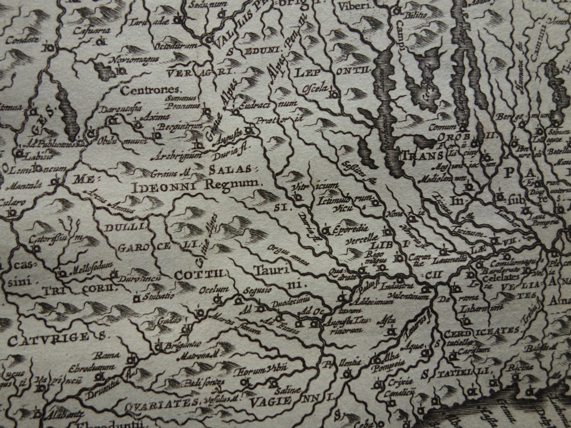 Italy 360+ year old map of Northwestern Italy in antiquity 1661 original antique Dutch map small format