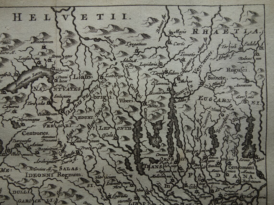 Italy 360+ year old map of Northwestern Italy in antiquity 1661 original antique Dutch map small format