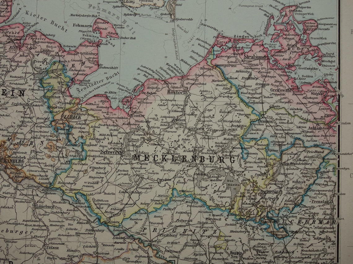 Large antique map of GERMANY map of the German Empire in 1892 original 130+ year old maps Berlin Prussia Poland XXL Very Large