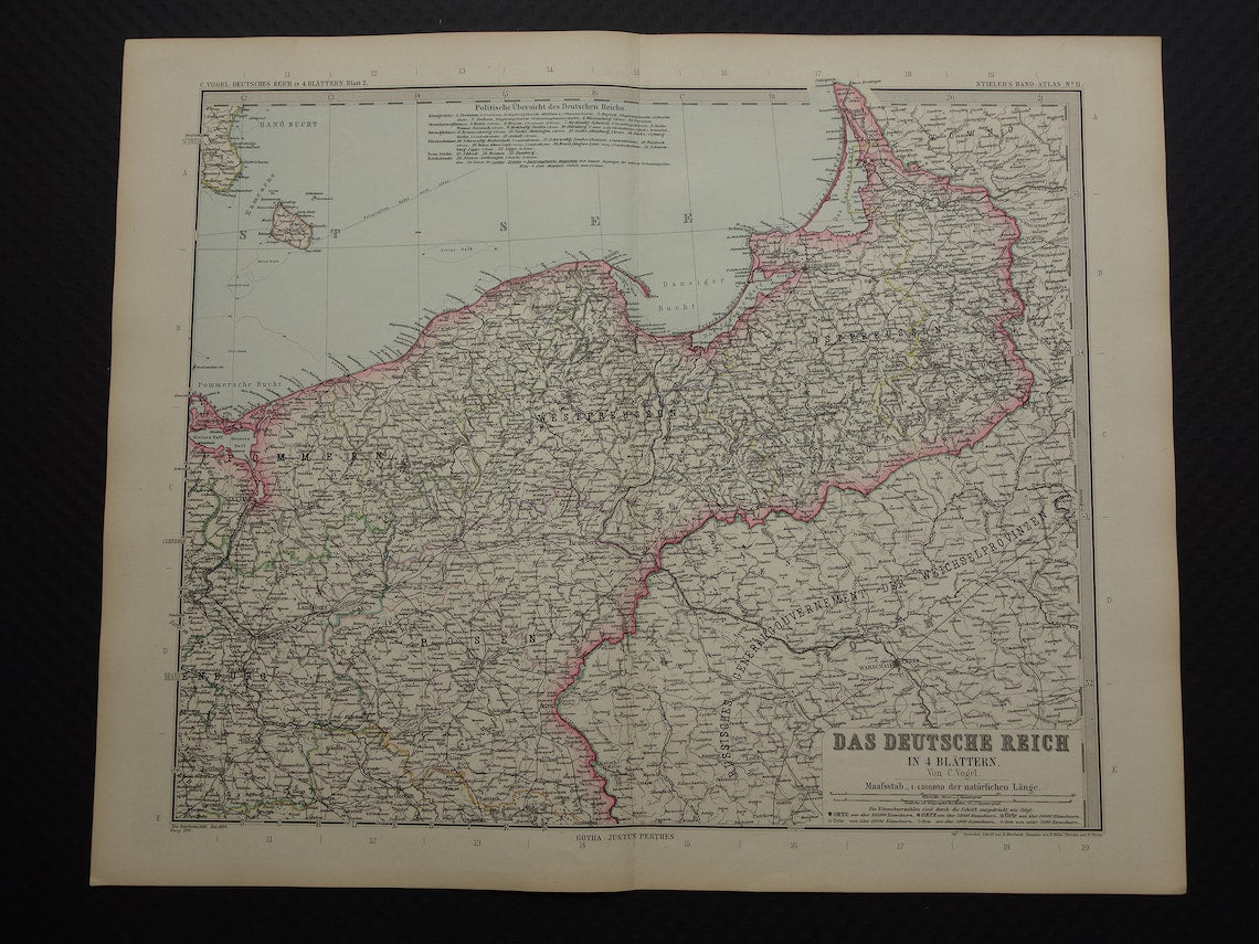 Large antique map of GERMANY map of the German Empire in 1892 original 130+ year old maps Berlin Prussia Poland XXL Very Large