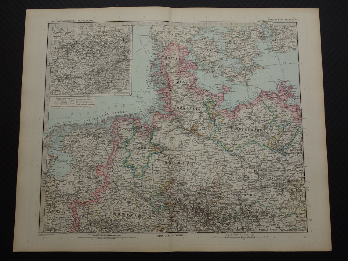 Large antique map of GERMANY map of the German Empire in 1892 original 130+ year old maps Berlin Prussia Poland XXL Very Large