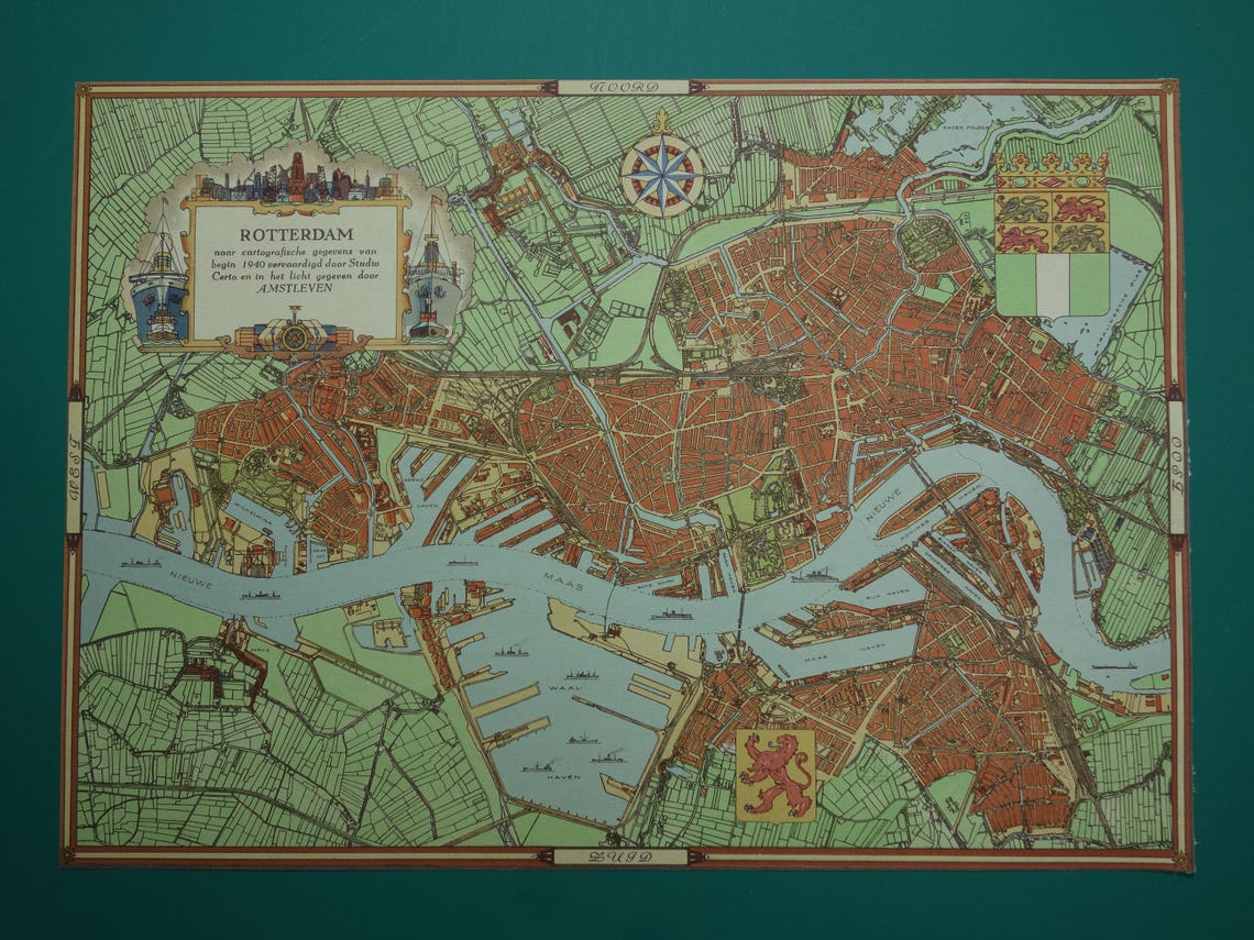ROTTERDAM old map of Rotterdam in 1940 original vintage map