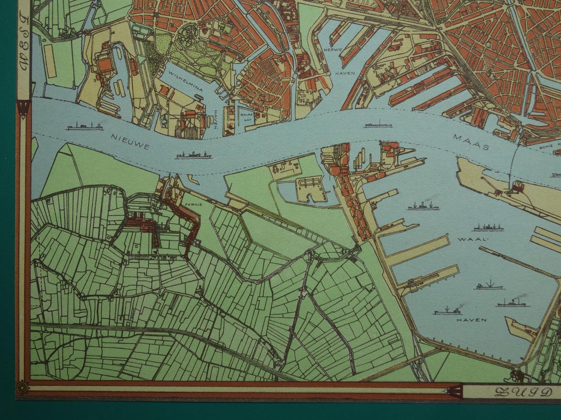 ROTTERDAM old map of Rotterdam in 1940 original vintage map
