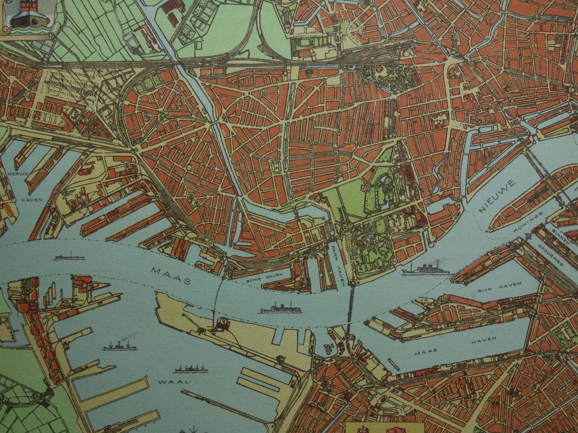 ROTTERDAM old map of Rotterdam in 1940 original vintage map