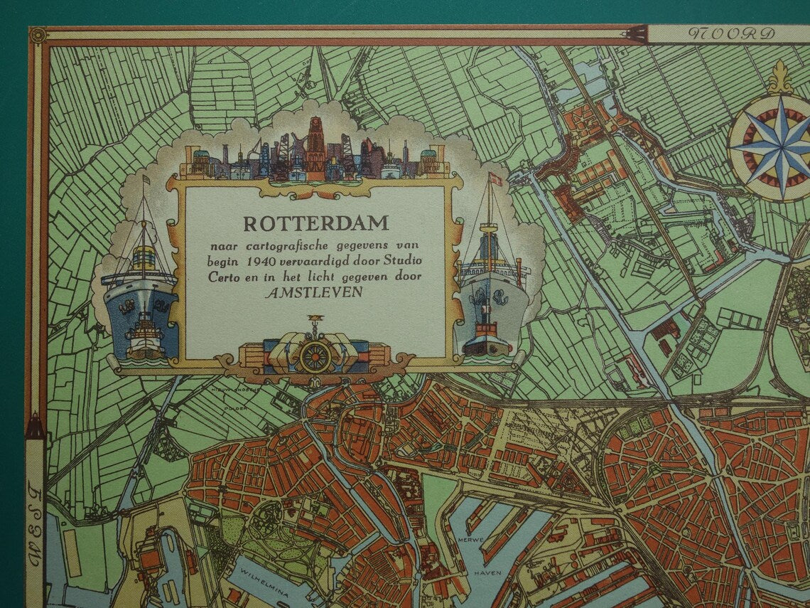 ROTTERDAM old map of Rotterdam in 1940 original vintage map