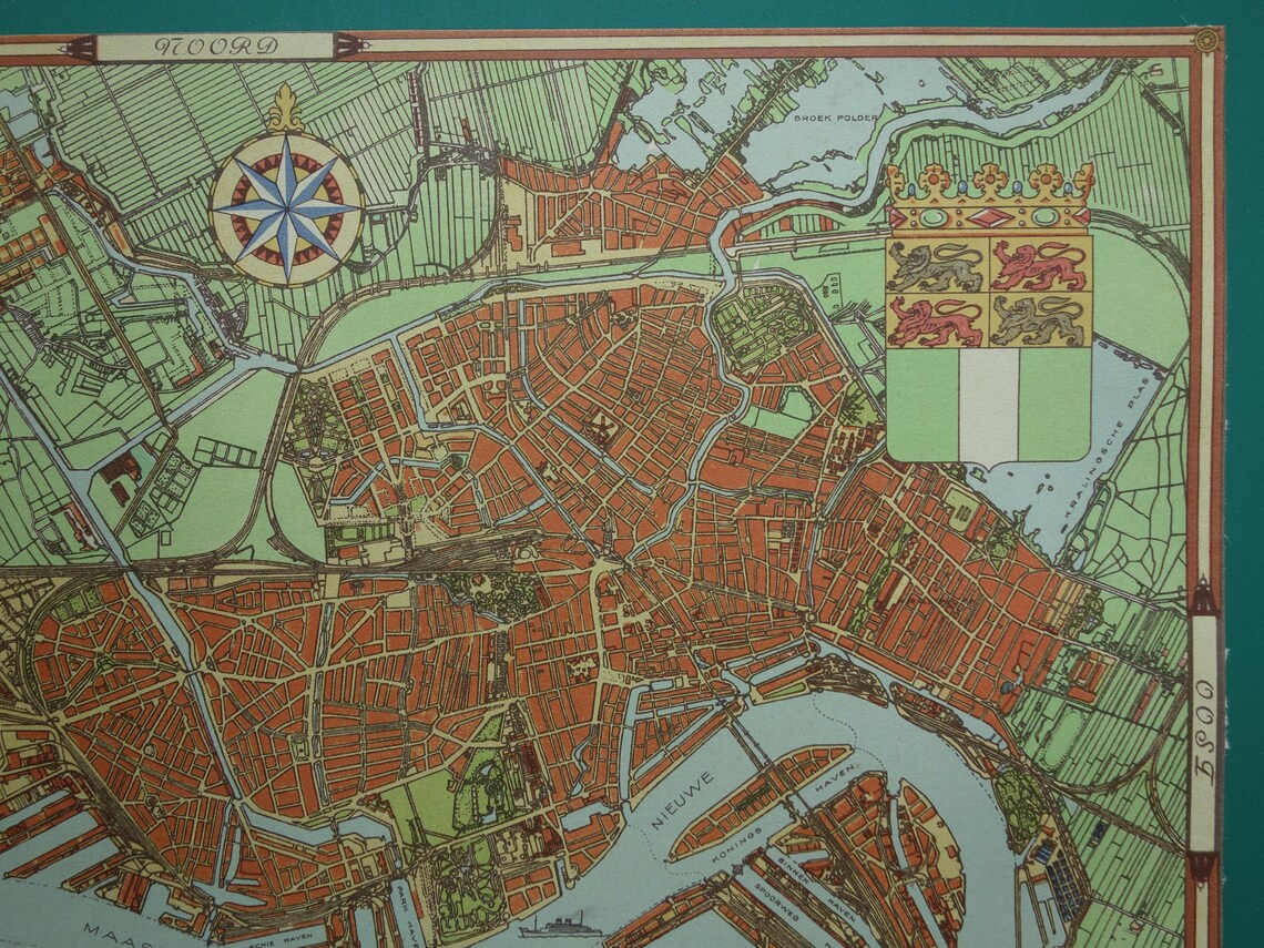 ROTTERDAM old map of Rotterdam in 1940 original vintage map