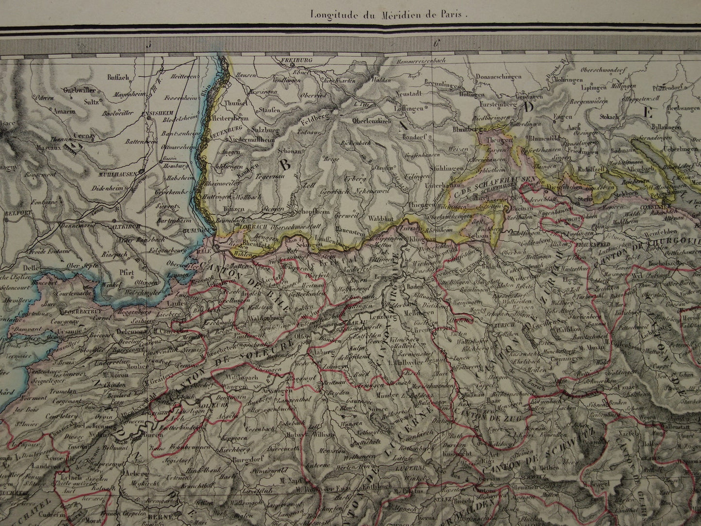 SWITZERLAND Large old map from 1851 original antique French map with date