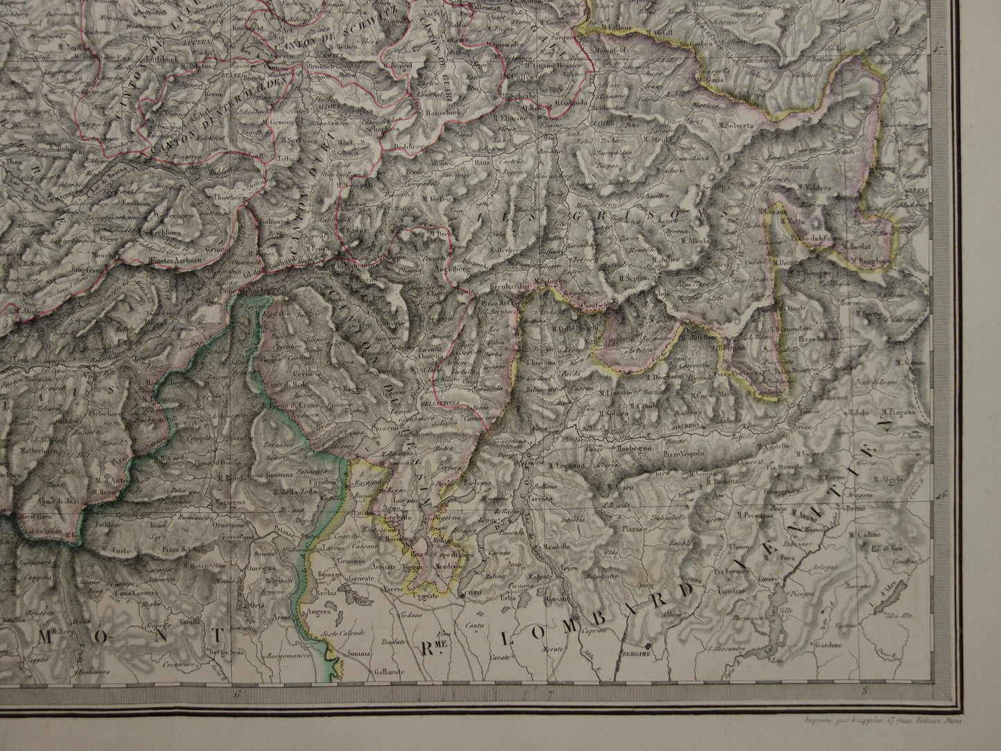 SWITZERLAND Large old map from 1851 original antique French map with date