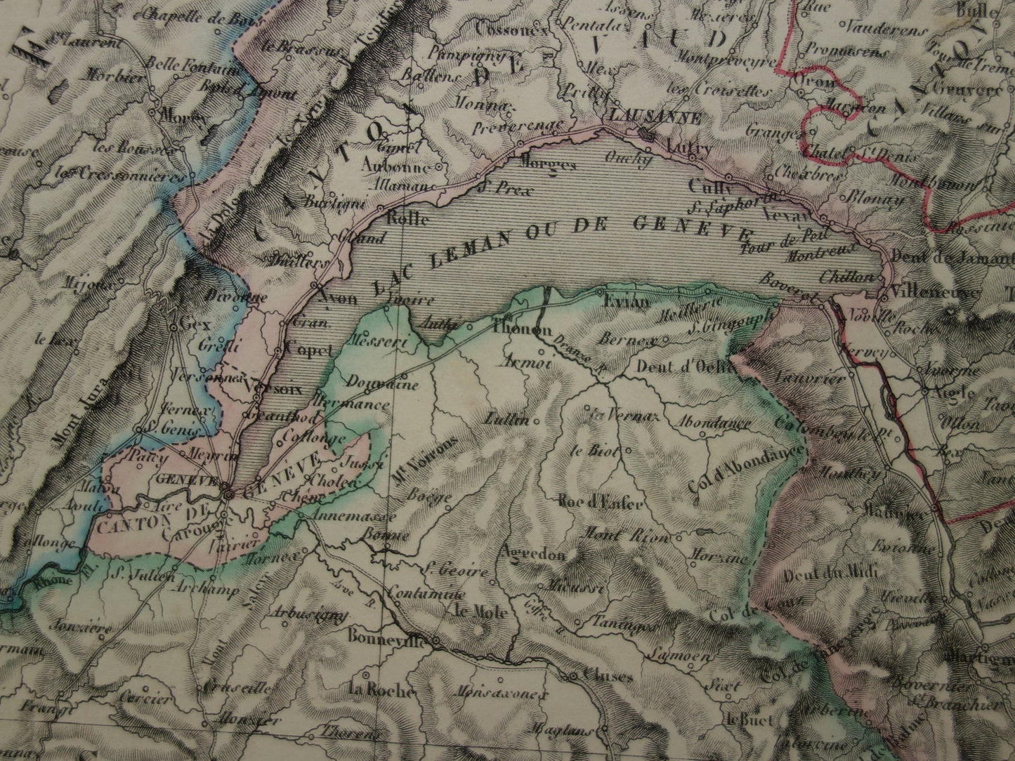 SWITZERLAND Large old map from 1851 original antique French map with date