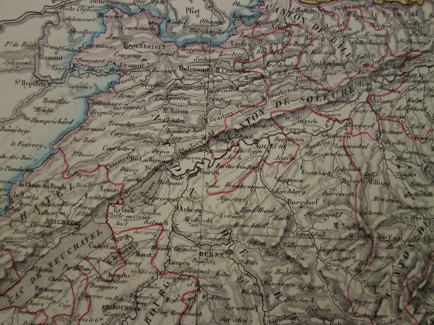 SWITZERLAND Large old map from 1851 original antique French map with date